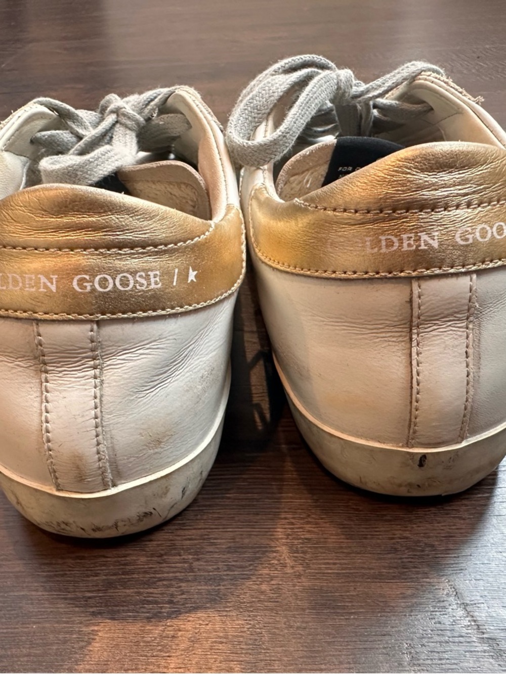 Golden Goose White Leather Sneakers with Green Star - Picture 6 of 8